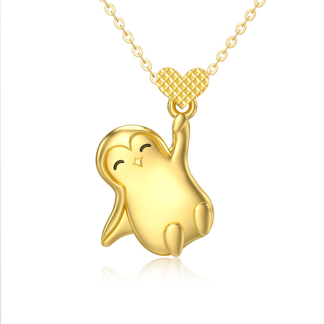 14K Gold Penguin & Heart Pendant Necklace-0