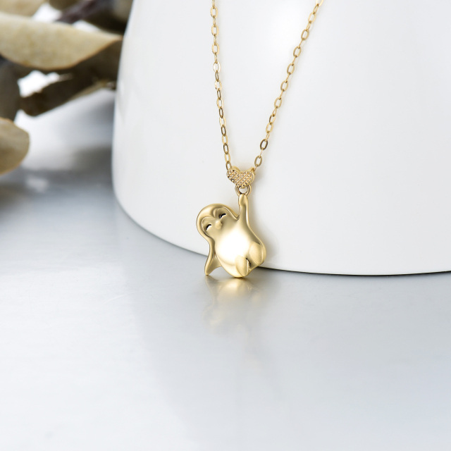 14K Gold Penguin & Heart Pendant Necklace-2