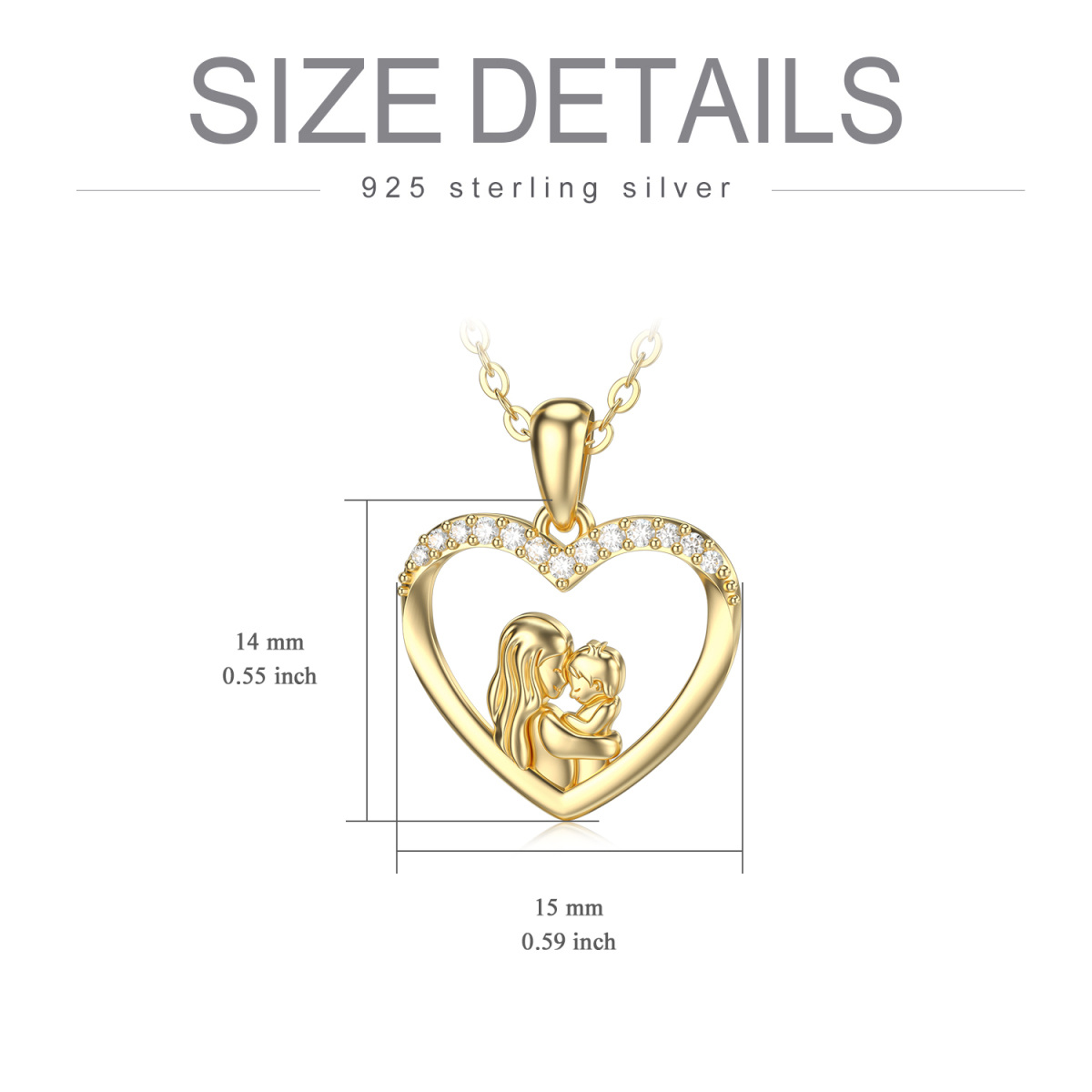 Collar de oro de 14 quilates con moissanita madre e hijo corazón-5