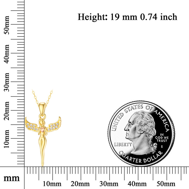 Colar com pingente de asa de anjo e coração em ouro 14K e ouro rosa com zircónias cúbicas-5