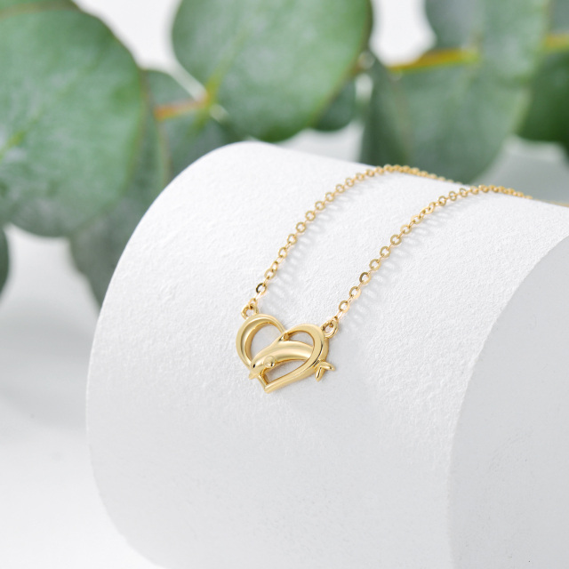 14K Gold Dolphin & Heart Pendant Necklace-2