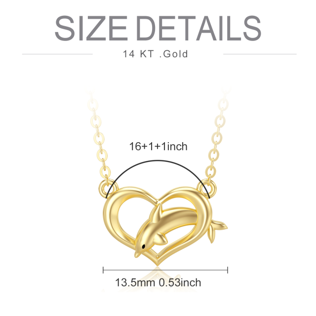 14K Gold Dolphin & Heart Pendant Necklace-5