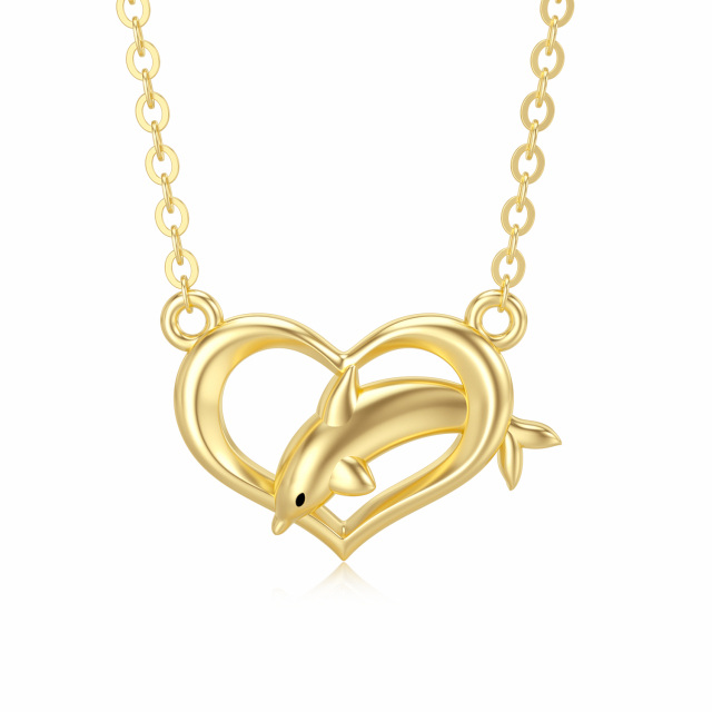 14K Gold Dolphin & Heart Pendant Necklace-0