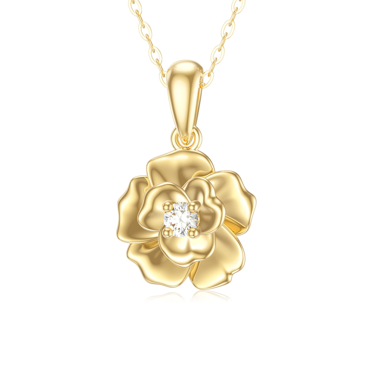 14K Gold Cubic Zirconia Rose Pendant Necklace-1