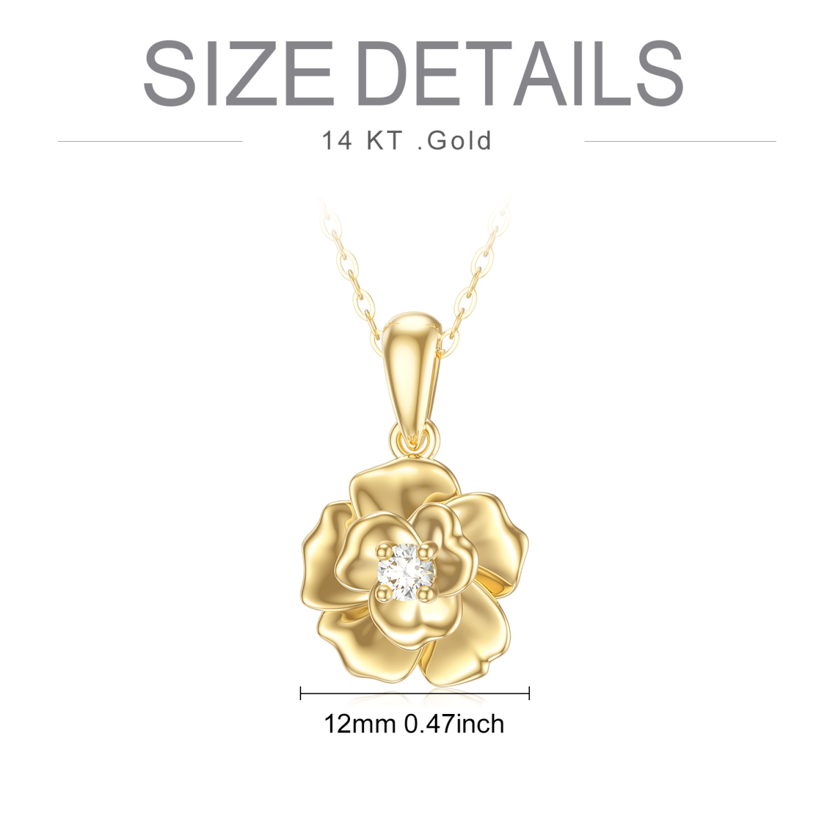 14K Gold Cubic Zirconia Rose Pendant Necklace-6