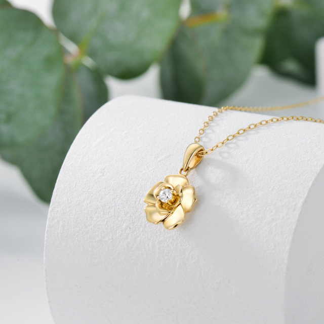 14K Gold Cubic Zirconia Rose Pendant Necklace-2
