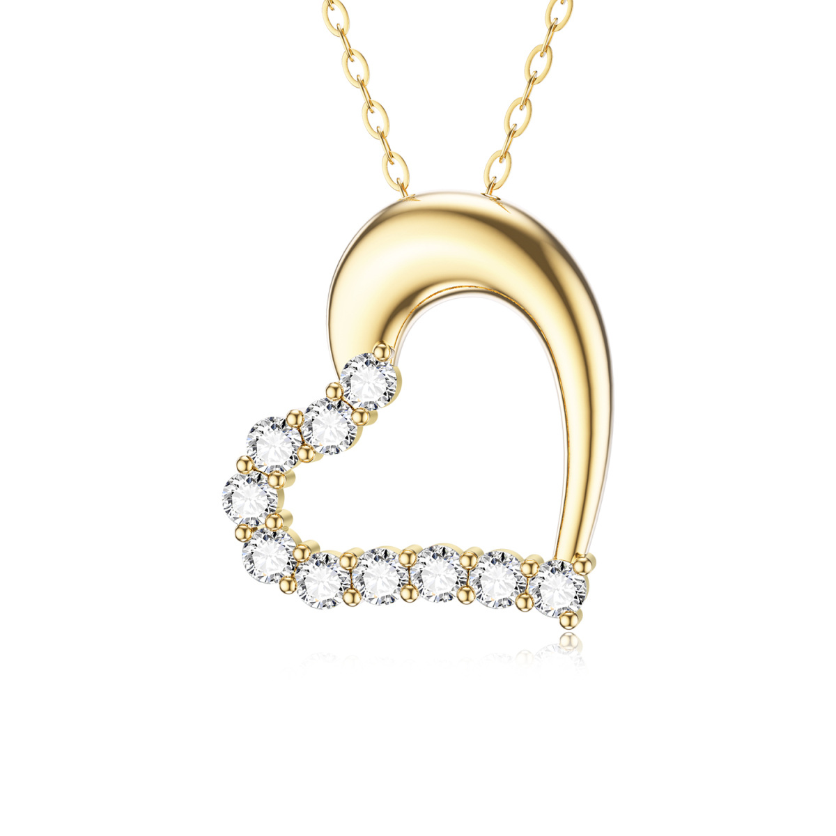 14K Gold Moissanite Heart Pendant Necklace-1