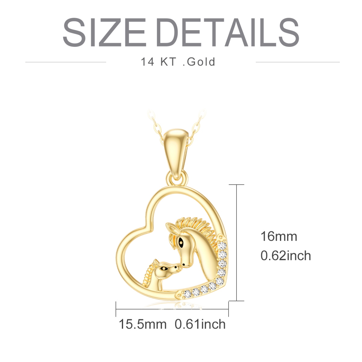 14K Gold Cubic Zirconia Horse & Heart Pendant Necklace-6
