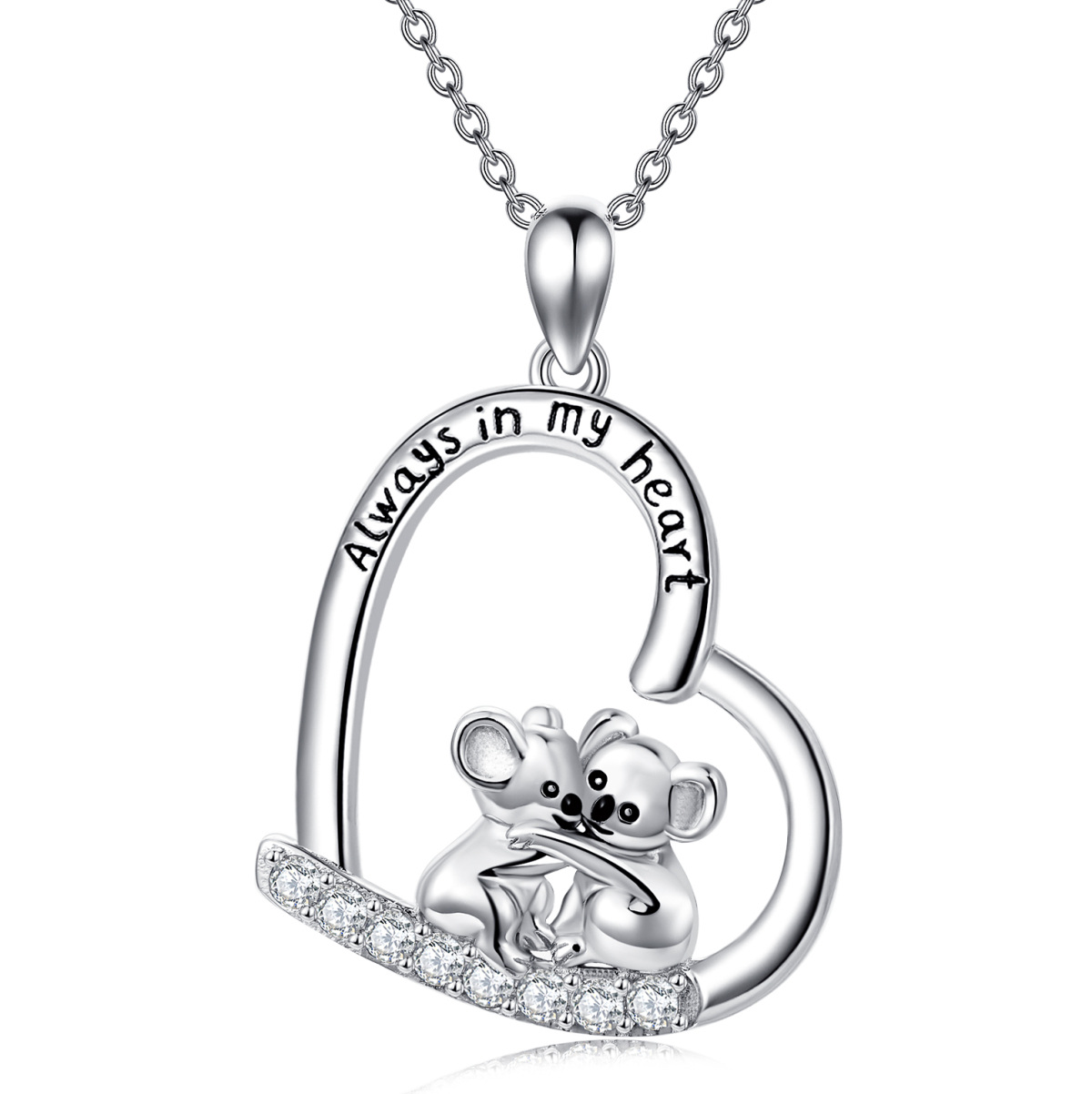 Collier en argent sterling avec pendentif Koala et coeur en zircon cubique avec mot gravé-1