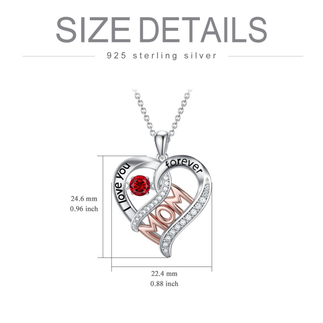 Sterling Silver Two-tone Circular Shaped Cubic Zirconia Heart Pendant Necklace with Engraved Word-2