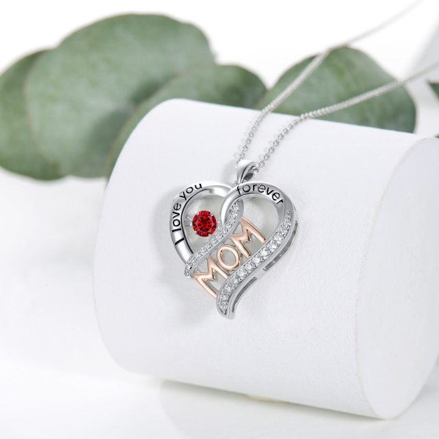 Sterling Silver Two-tone Circular Shaped Cubic Zirconia Heart Pendant Necklace with Engraved Word-3