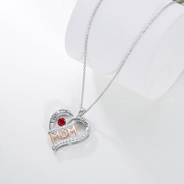 Sterling Silver Two-tone Circular Shaped Cubic Zirconia Heart Pendant Necklace with Engraved Word-4