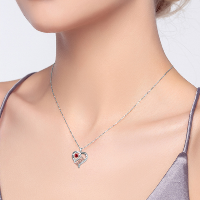 Zweifarbige Halskette aus Sterlingsilber mit Herzanhänger und rundem Zirkonia und eingraviertem Wort-1