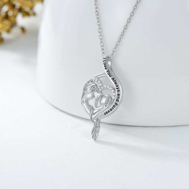 Sterling Silver Round Zircon Heart & Infinity Symbol Pendant Necklace with Engraved Word-2