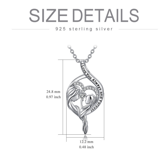 Sterling Silber Runde Zirkon Herz & Unendlichkeit Symbol Anhänger Halskette mit eingravier-4