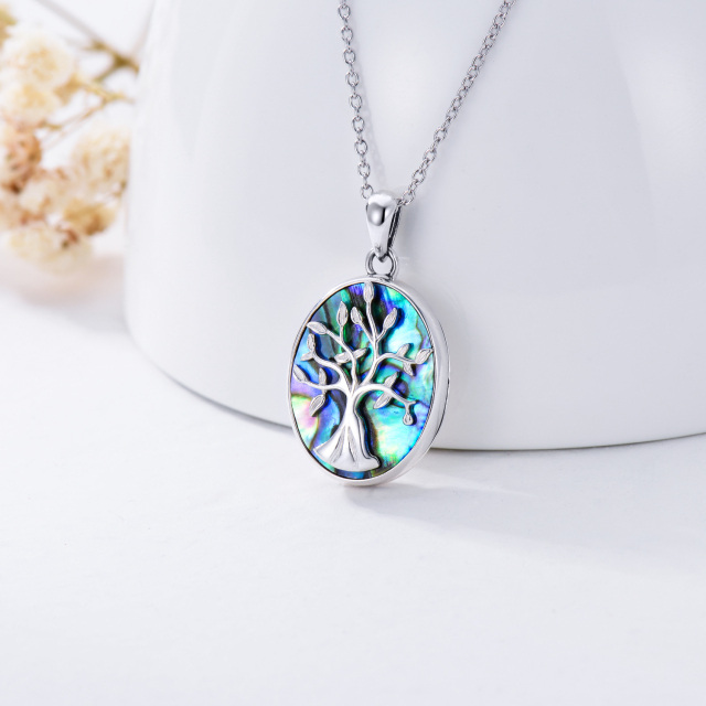 Sterling Silver Oval Shaped Abalone Shellfish Tree Of Life & Personalized Photo & Oval Shaped Personalized Photo Locket Necklace-4