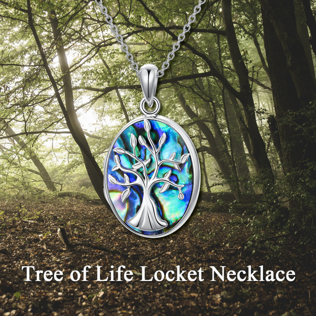 Sterling Silver Oval Shaped Abalone Shellfish Tree Of Life & Personalized Photo & Oval Shaped Personalized Photo Locket Necklace-3