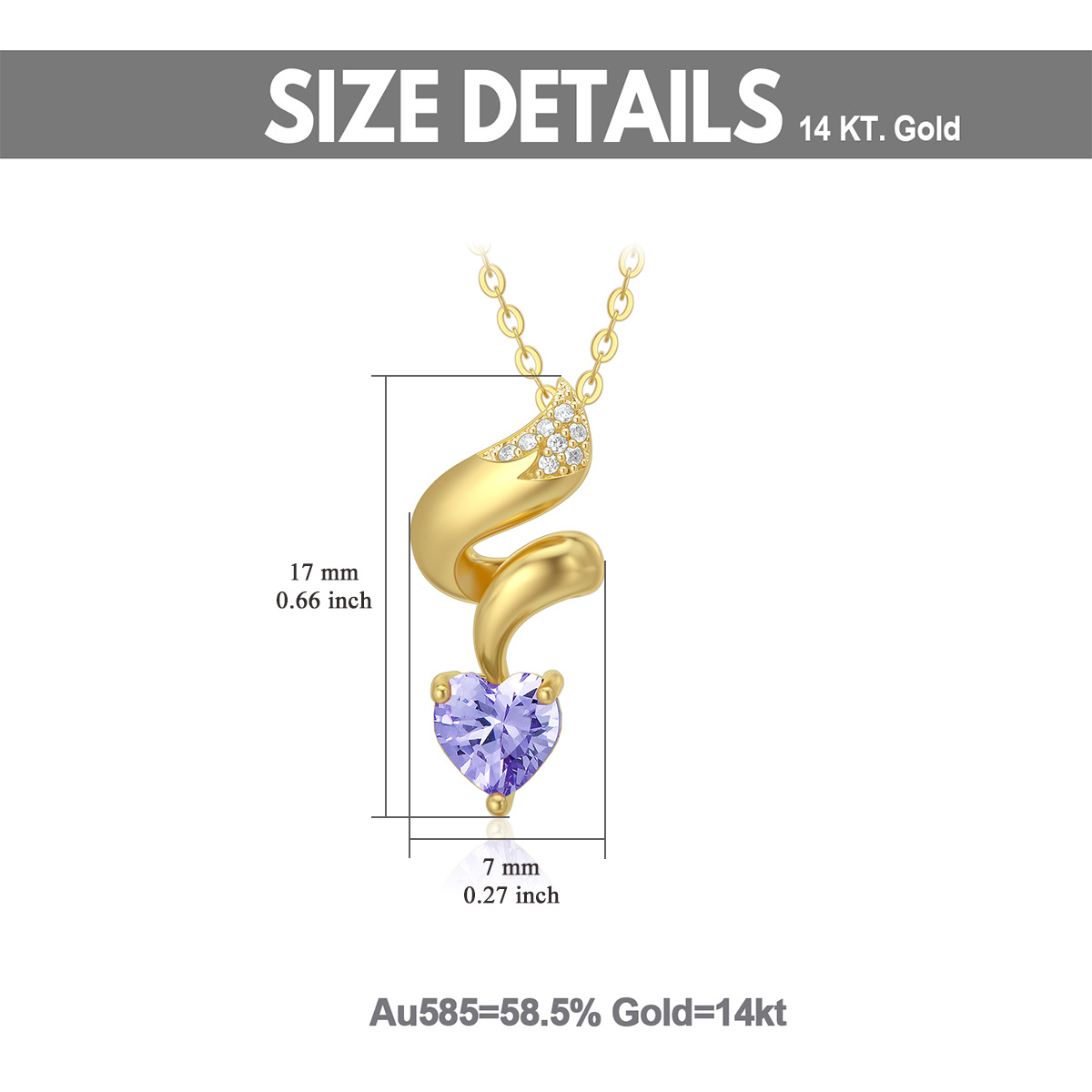 14K Gold Heart Cubic Zirconia Fox Pendant Necklace-6