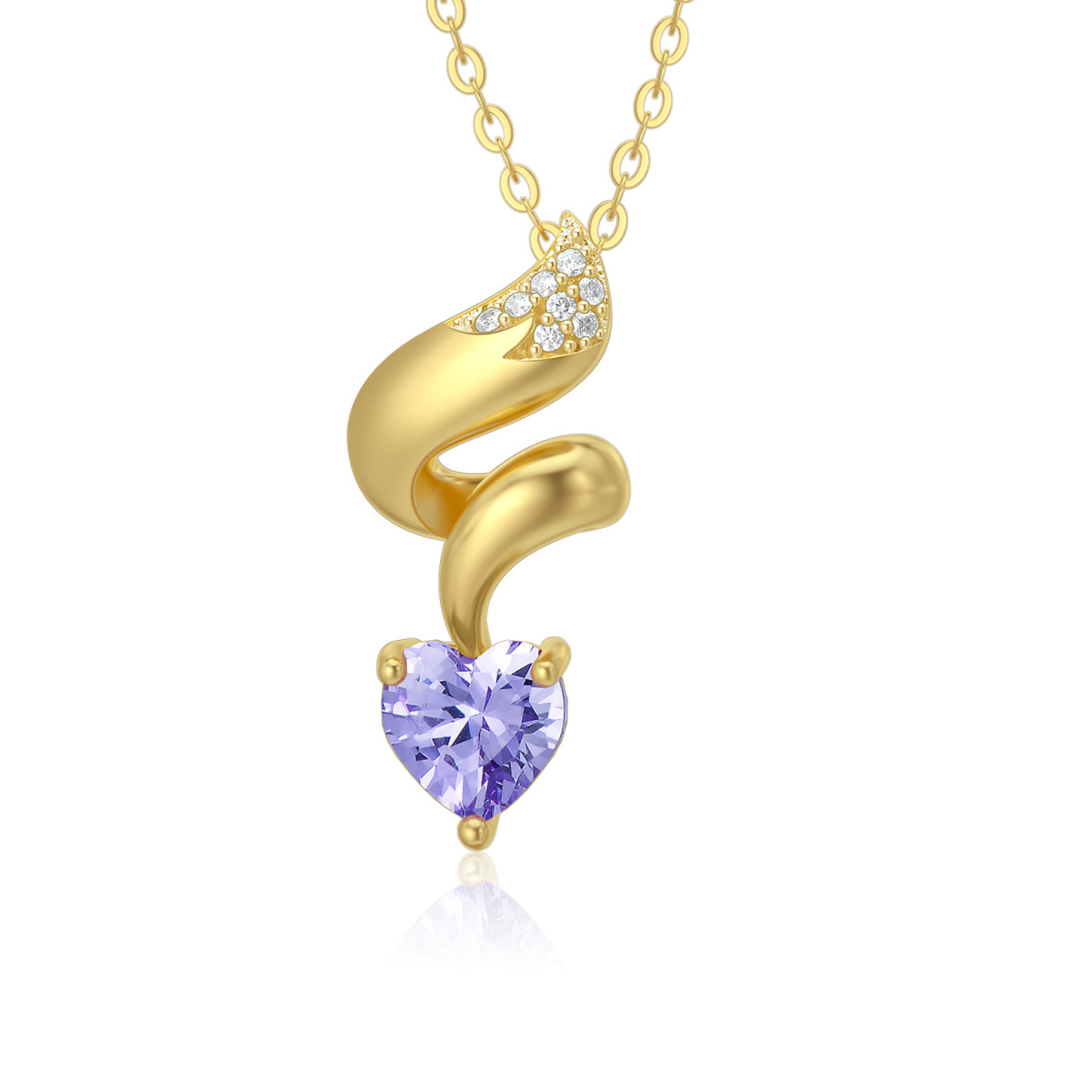 14K Gold Heart Cubic Zirconia Fox Pendant Necklace-1
