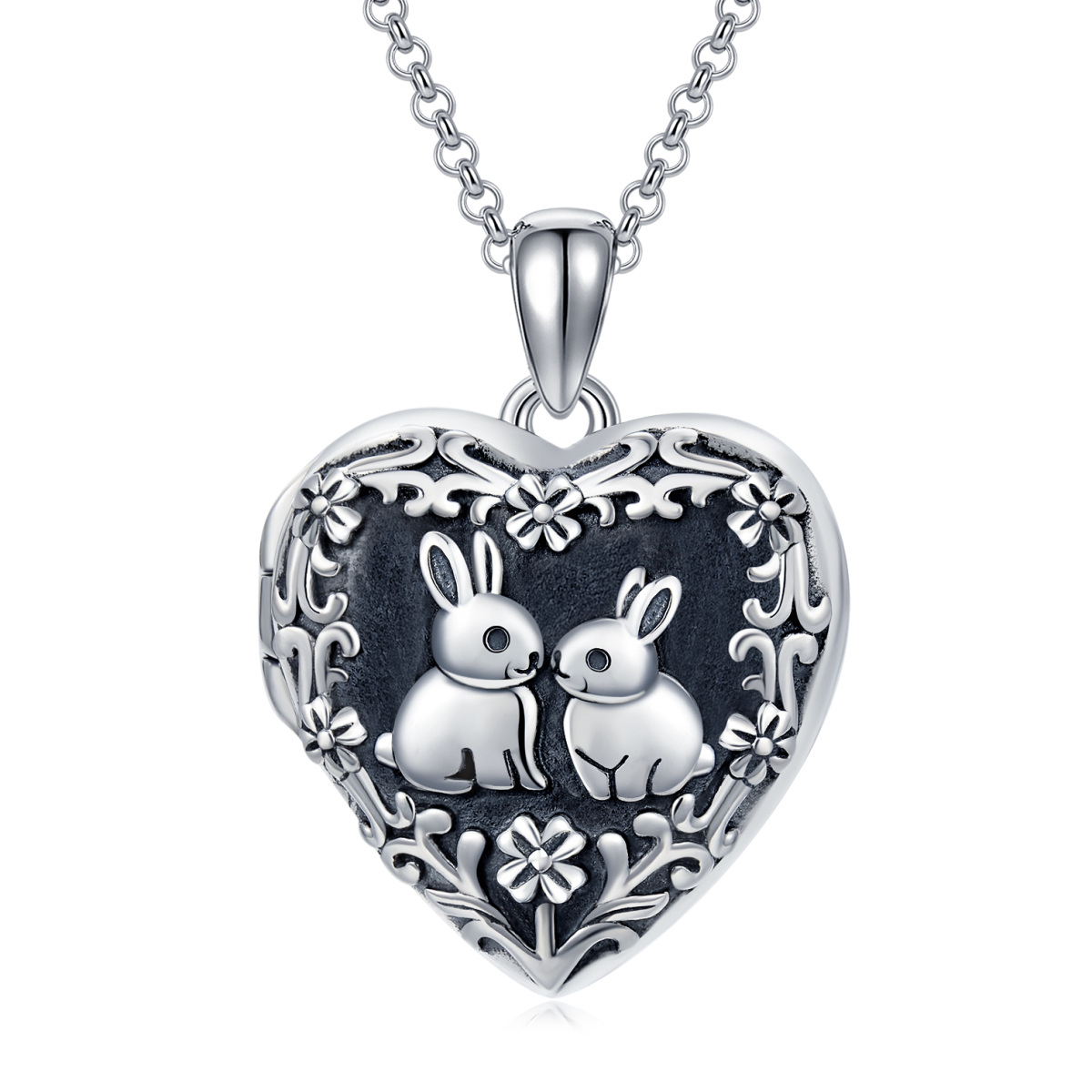 Collier en argent sterling avec pendentif photo personnalisé Lapin et coeur avec mot gravé-1