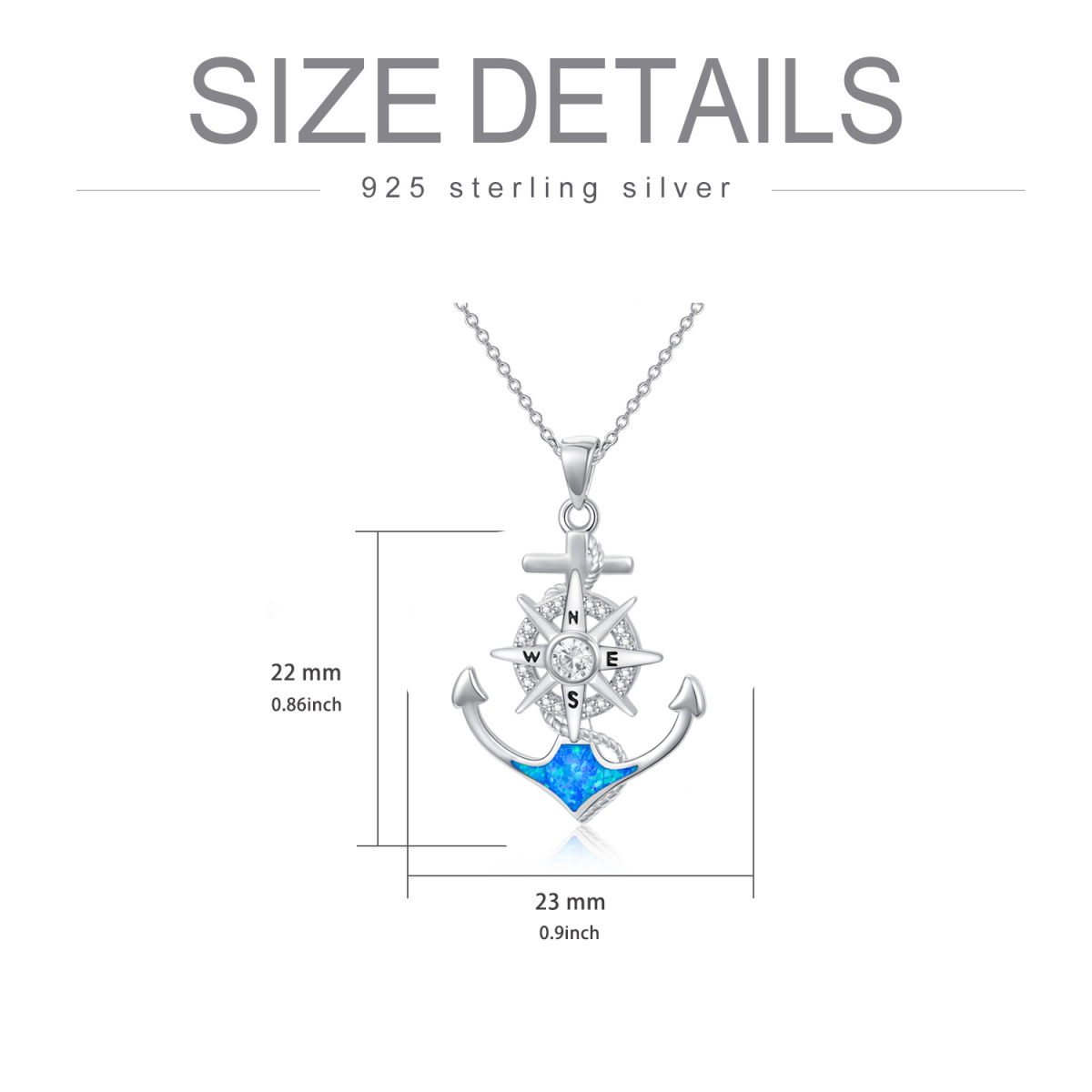 Sterling Silver Opal Anchor & Compass Pendant Necklace-6