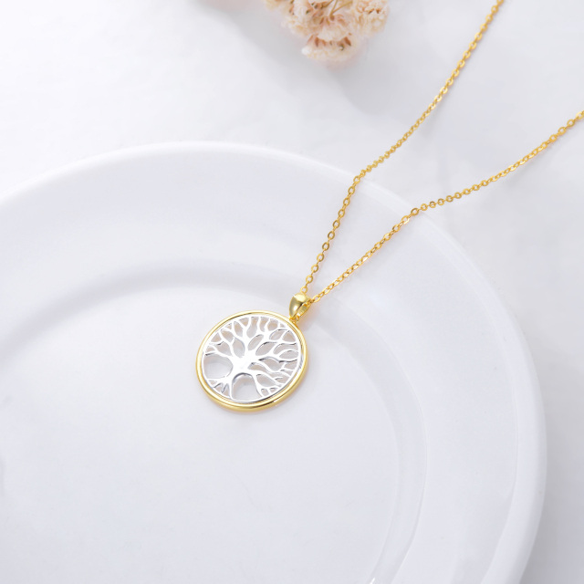 9K White Gold & Yellow Gold Tree Of Life Pendant Necklace-3