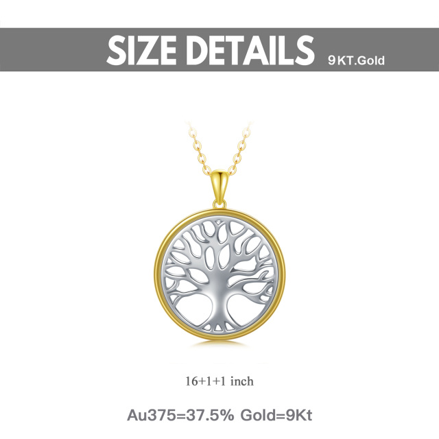 9K White Gold & Yellow Gold Tree Of Life Pendant Necklace-5