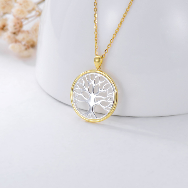 9K White Gold & Yellow Gold Tree Of Life Pendant Necklace-2