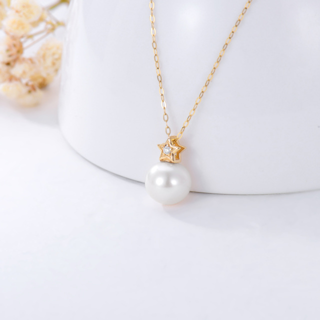 14K Gold Circular Shaped Pearl Star Pendant Necklace-4