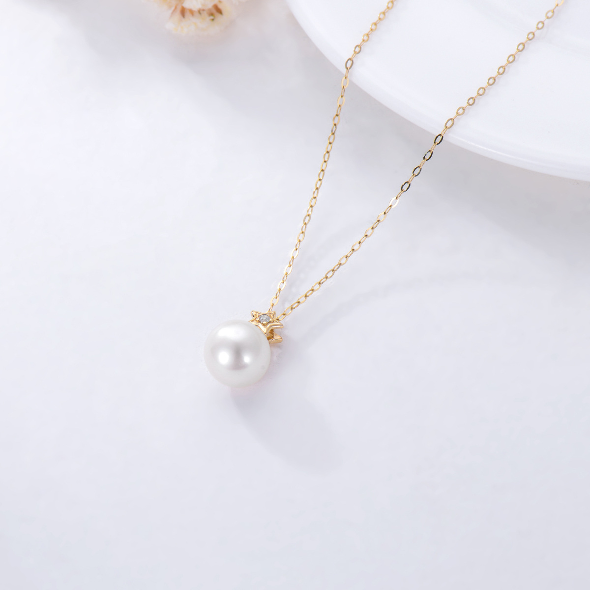 14K Gold Circular Shaped Pearl Star Pendant Necklace-6