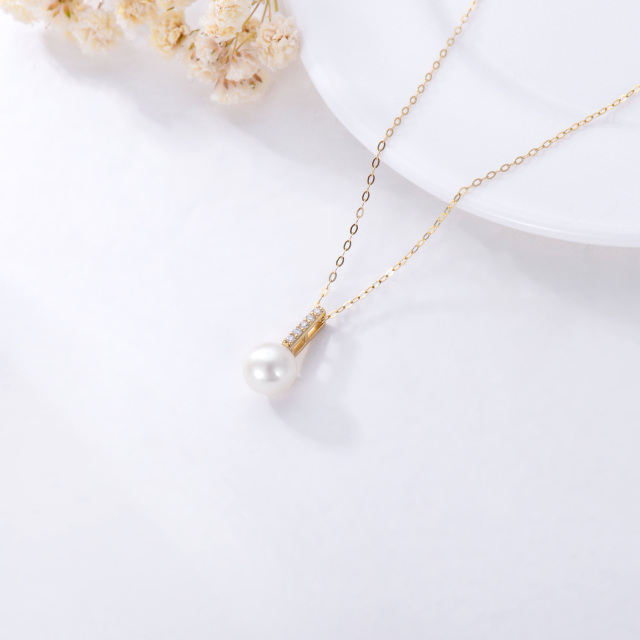 14K Gold Diamond & Pearl Pendant Necklace-3