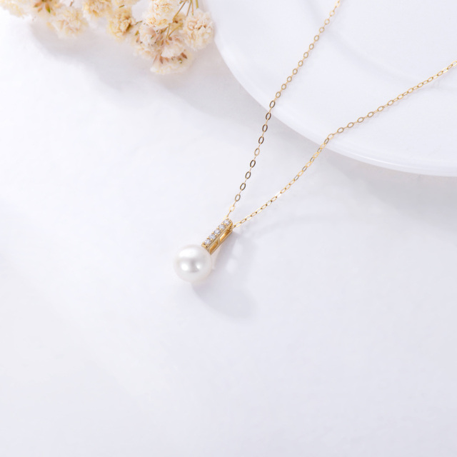 Colar com pingente de diamante e pérola em ouro 14K-3