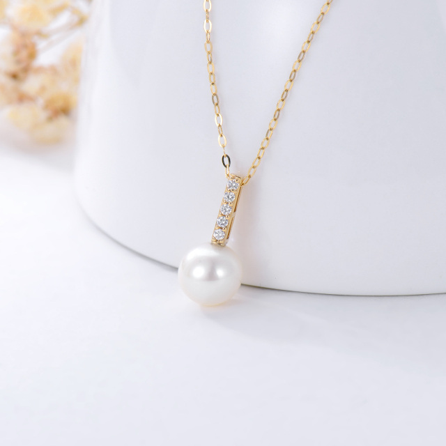 14K Gold Diamond & Pearl Pendant Necklace-2