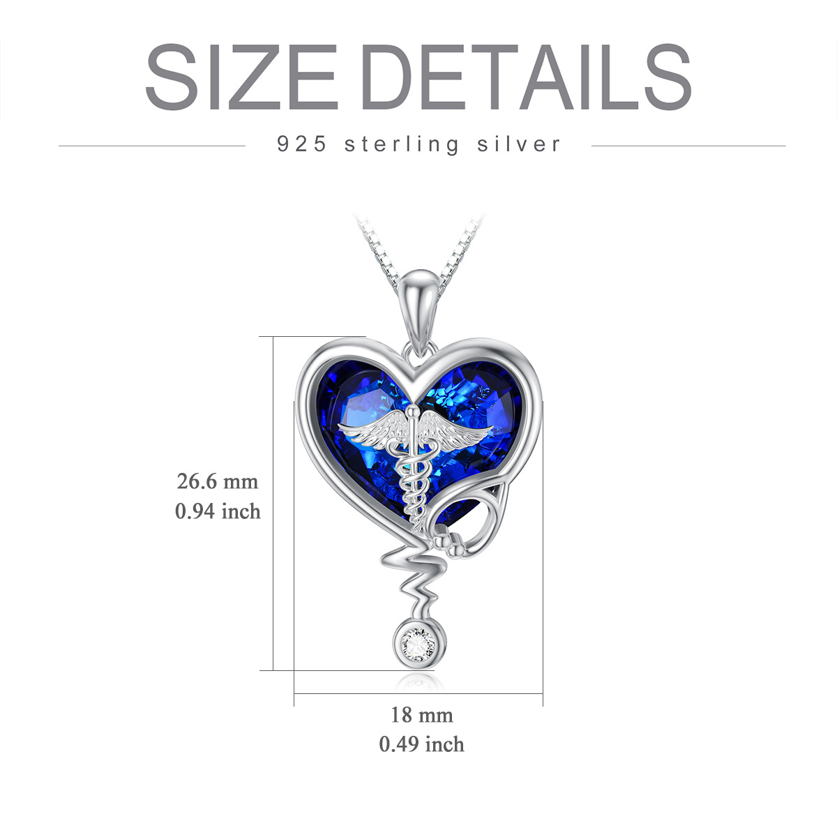 Sterling Silver Heart Stethoscope Crystal Pendant Necklace-3