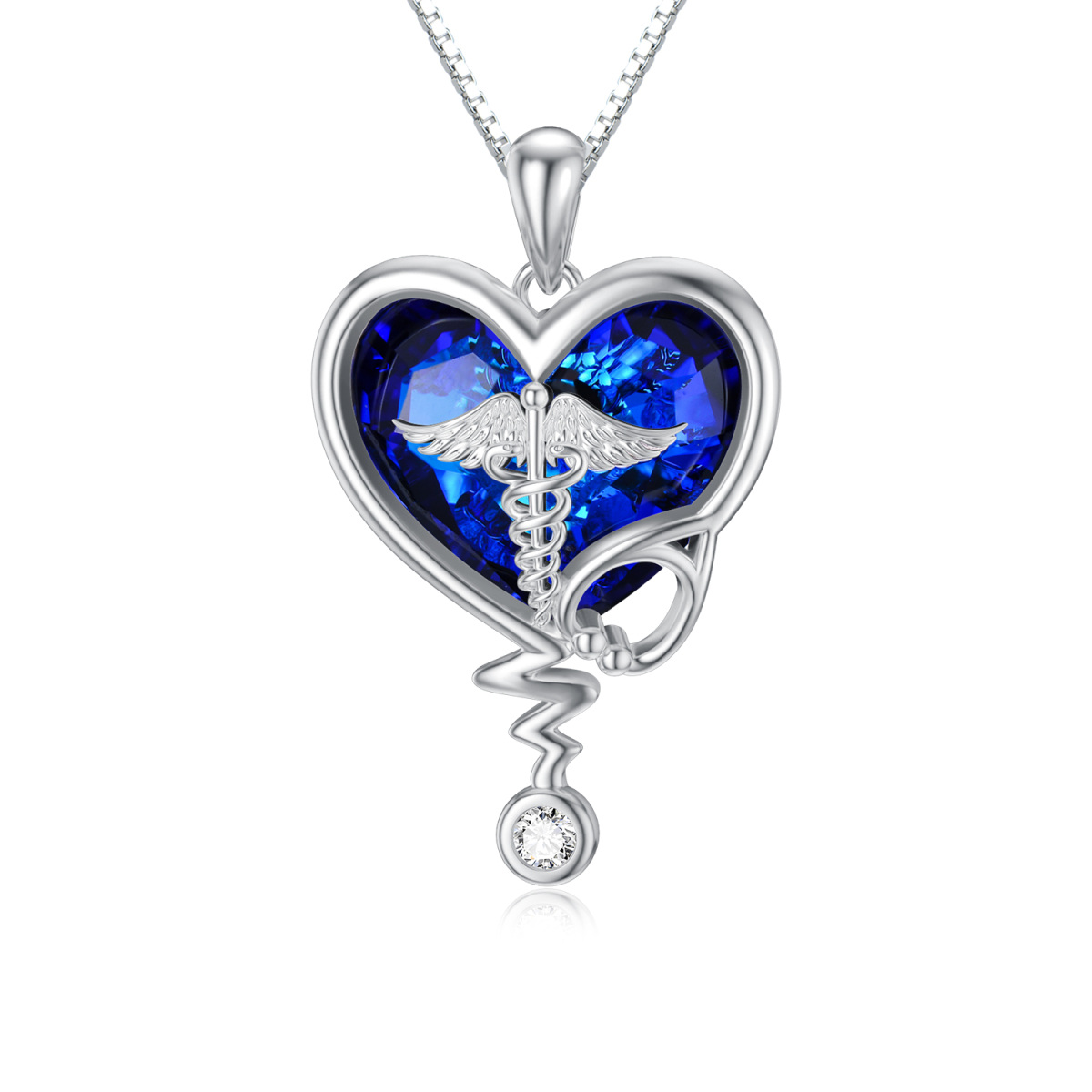 Sterling Silver Heart Stethoscope Crystal Pendant Necklace-1