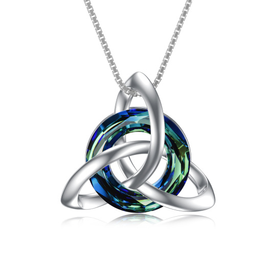 Unisex Sterling Silver Crystal Celtic Knot Pendant Necklace