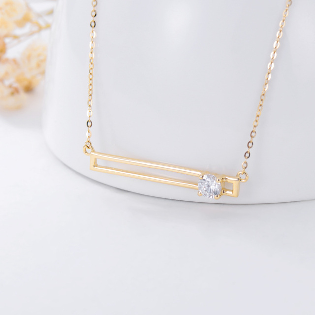 14K Gold Circular Shaped Cubic Zirconia Bar Necklace-3