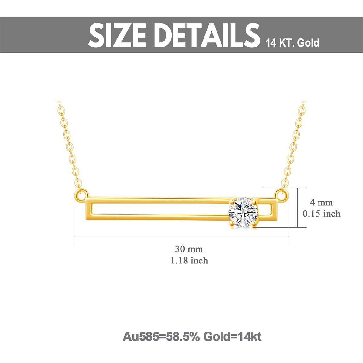 14K Gold Circular Shaped Cubic Zirconia Bar Necklace-6