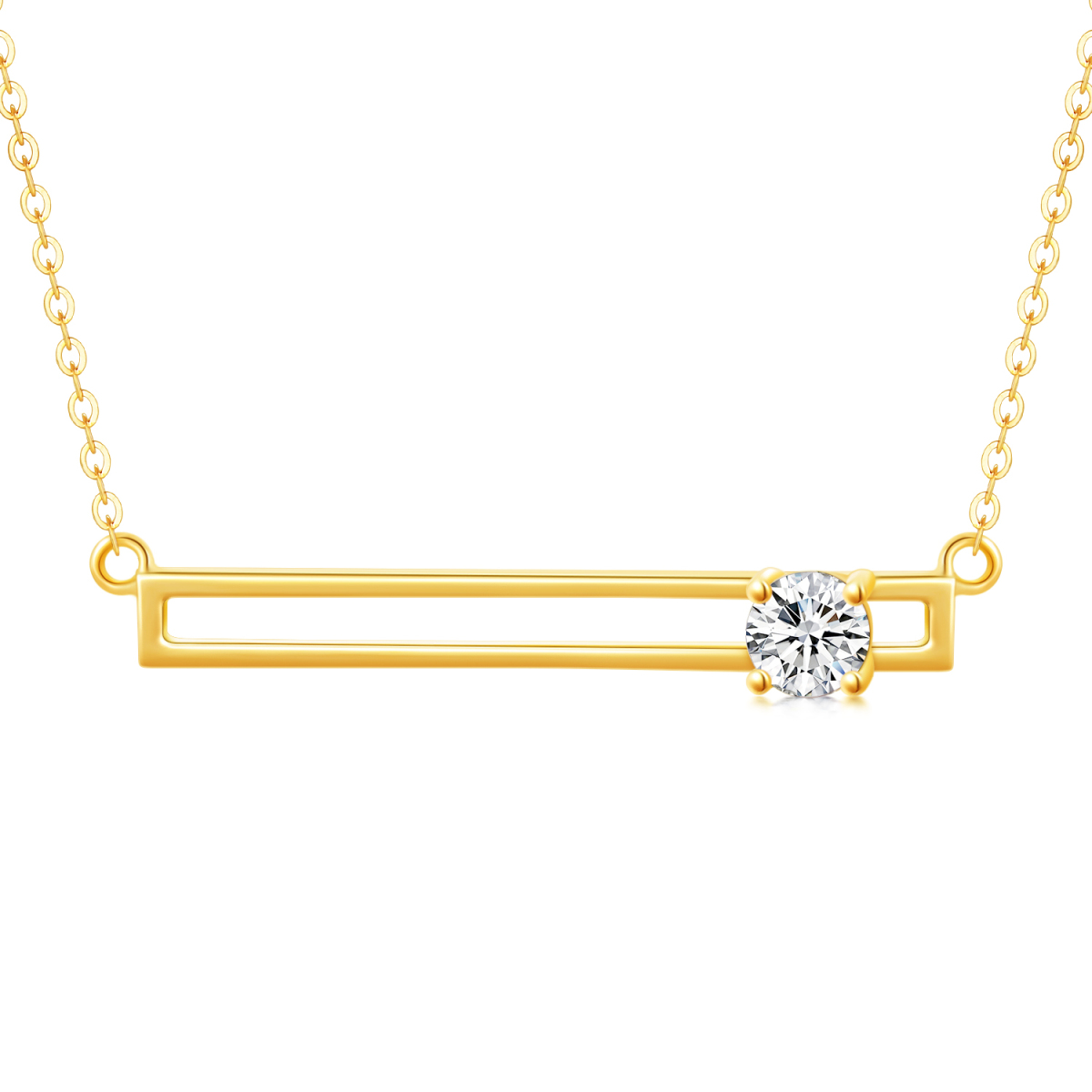14K Gold Circular Shaped Cubic Zirconia Bar Necklace-1