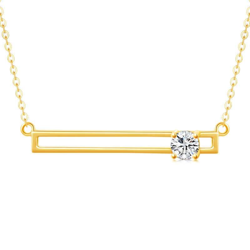 14K Gold Circular Shaped Cubic Zirconia Bar Necklace