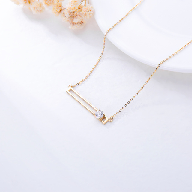 14K Gold Circular Shaped Cubic Zirconia Bar Necklace-4