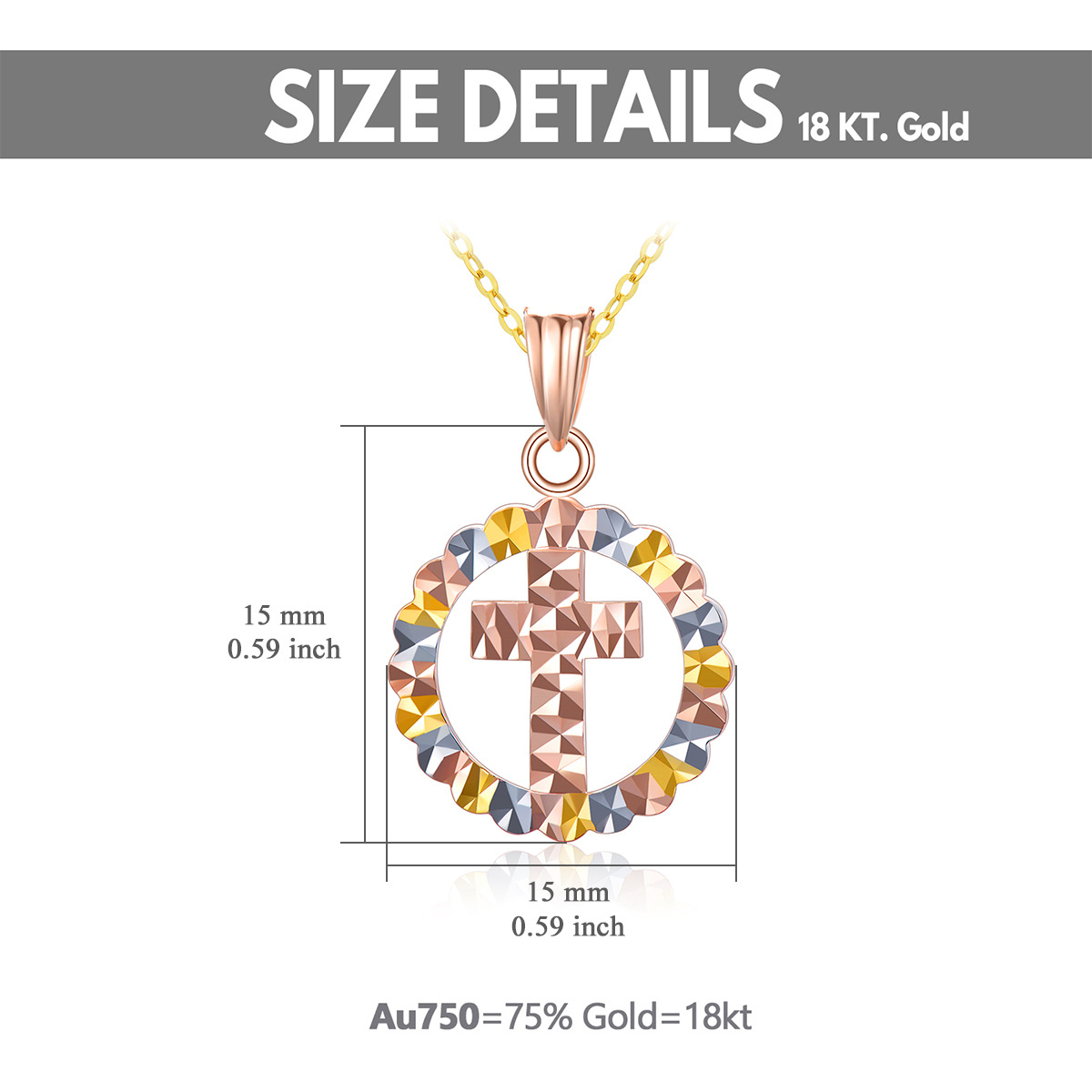 18K Silver & Gold & Rose Gold Cross Pendant Necklace-5