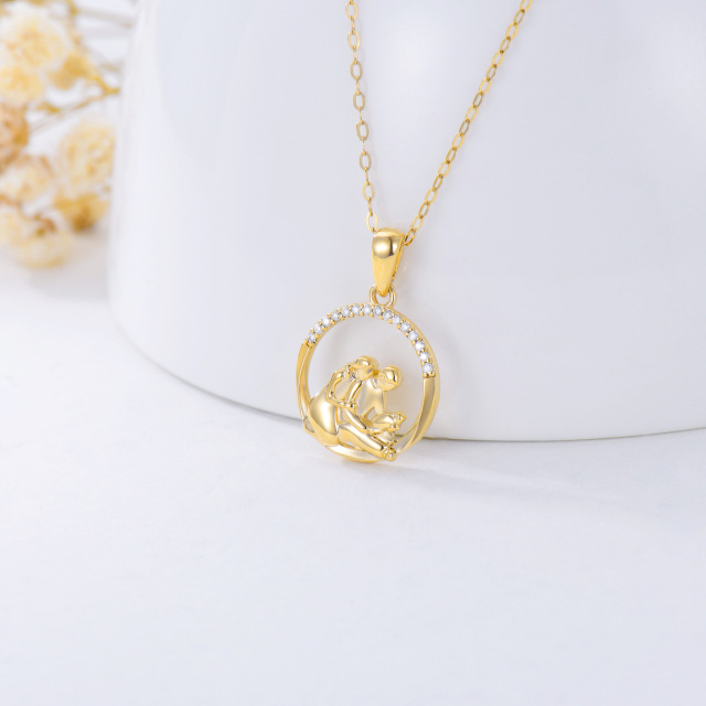 14K Gold Moissanite Parents & Children & Round Pendant Necklace-2