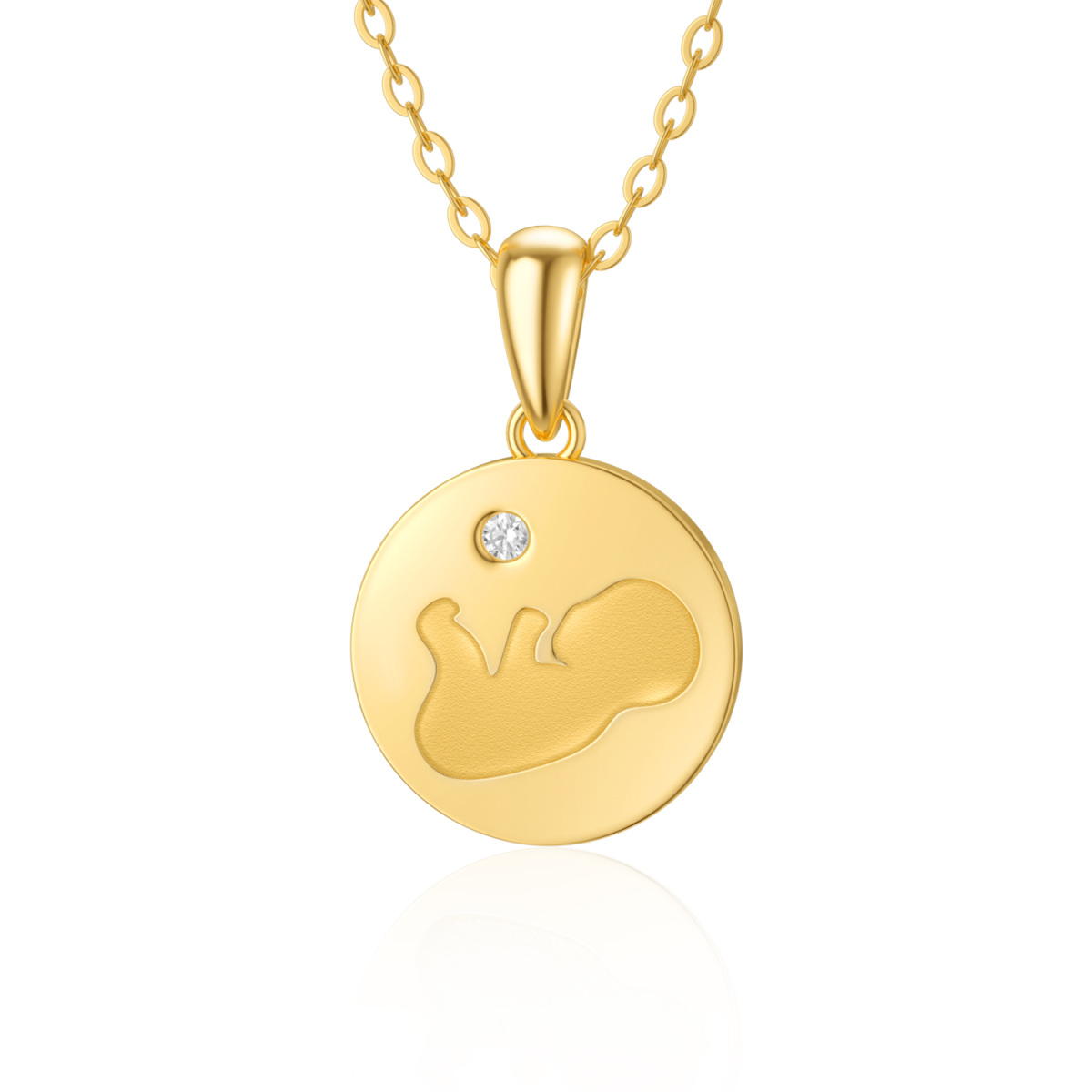 14K Gold Cubic Zirconia Mother & Daughter Coin Pendant Necklace-1