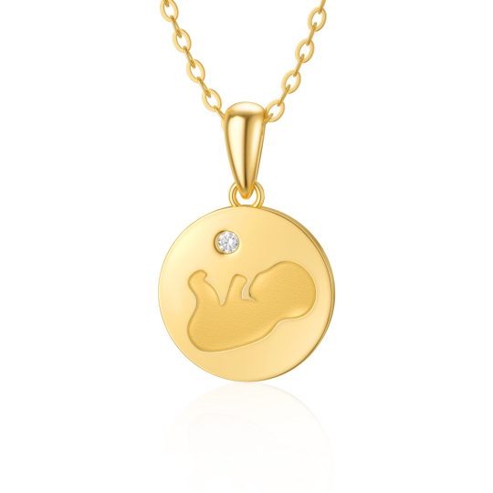 14K Gold Cubic Zirconia Mother & Daughter Coin Pendant Necklace