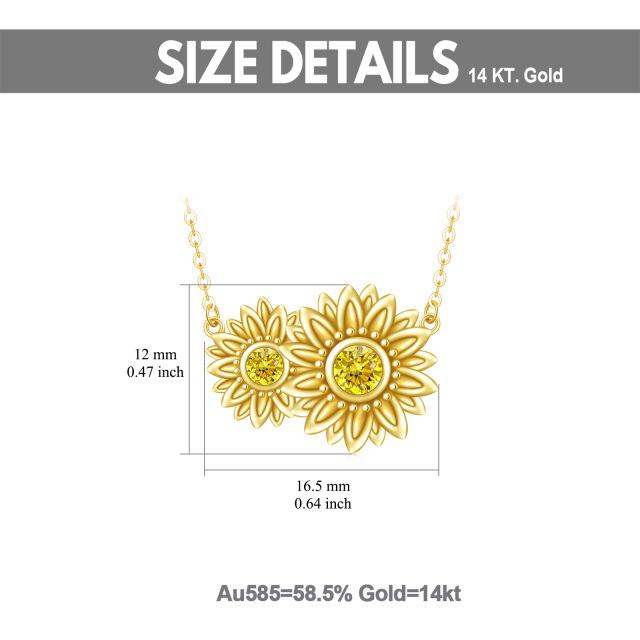 14K Gold Cubic Zirconia Sunflower Pendant Necklace-5