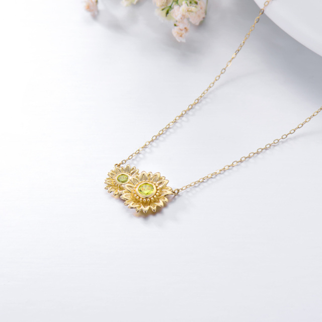 14K Gold Cubic Zirconia Sunflower Pendant Necklace-4