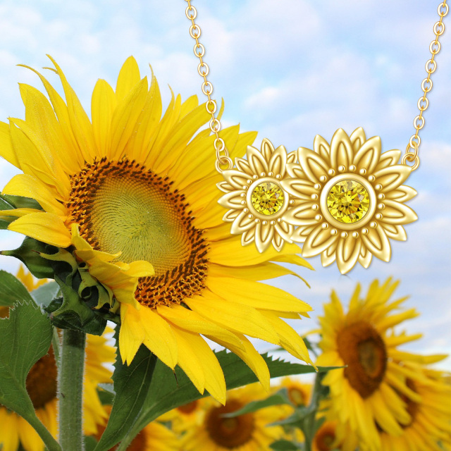 14K Gold Cubic Zirconia Sunflower Pendant Necklace-2