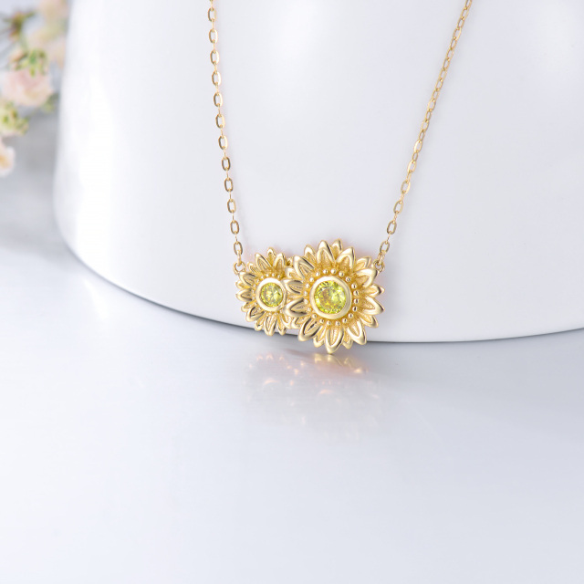 14K Gold Cubic Zirconia Sunflower Pendant Necklace-3