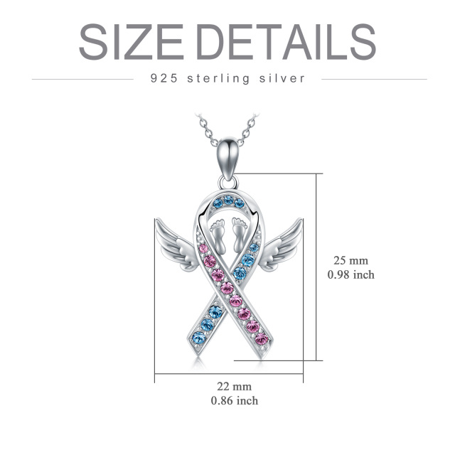 Sterling Silver Round Crystal Angel Wing Pendant Necklace-5